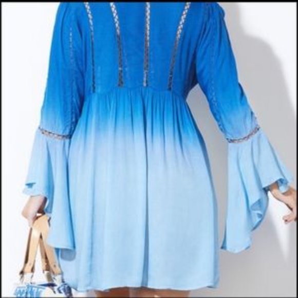Swimsuits for All Blue Ombre Trumpet Sleeve Coverup 6/8 - Picture 6 of 13